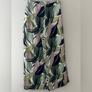 TAHARI 100% Linen flat front wide leg abstract foliage wide leg pants Sz XS